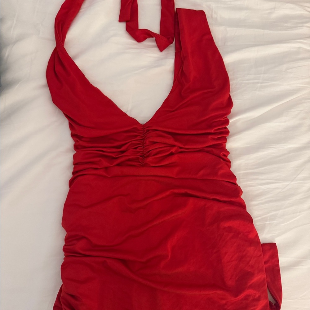 Amazon Bodycon Ruched Red Mini Dress - Picture 3 of 4